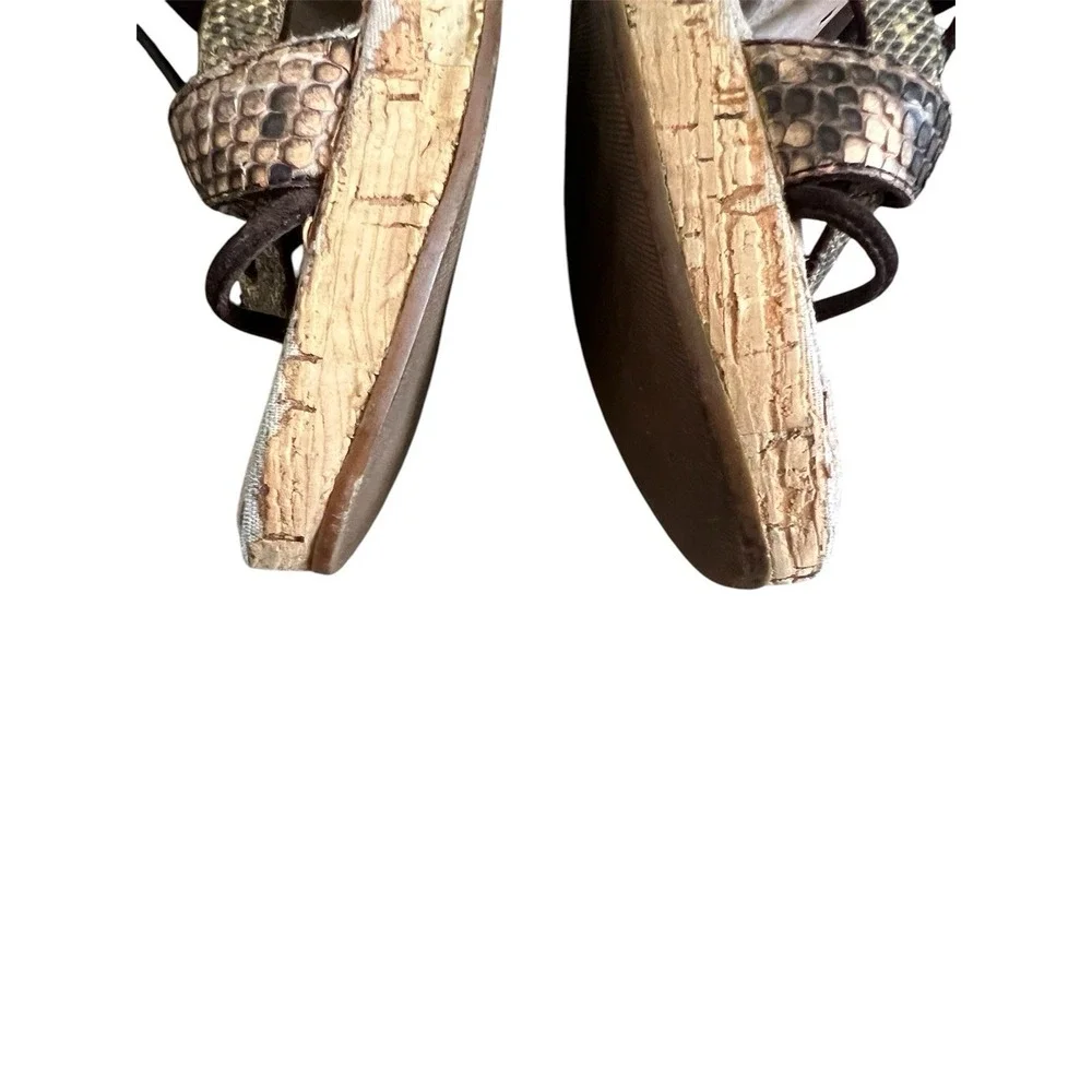 Prada Y2K Snake Print Strappy Sandals Cork Wedge Sz 38.5 Boho Contemporary
